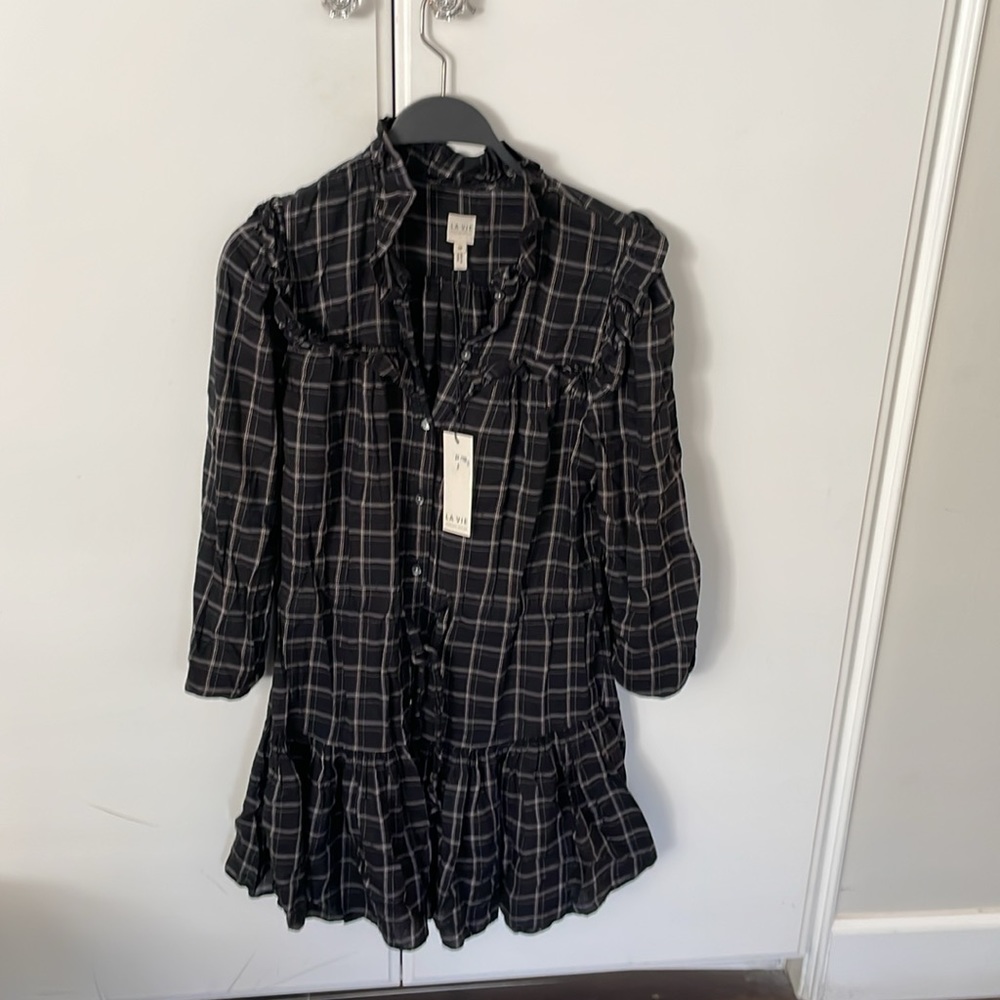 La Vie Rebecca Taylor long sleeve paid dress XS nwt dress great for fall - Picture 6 of 9